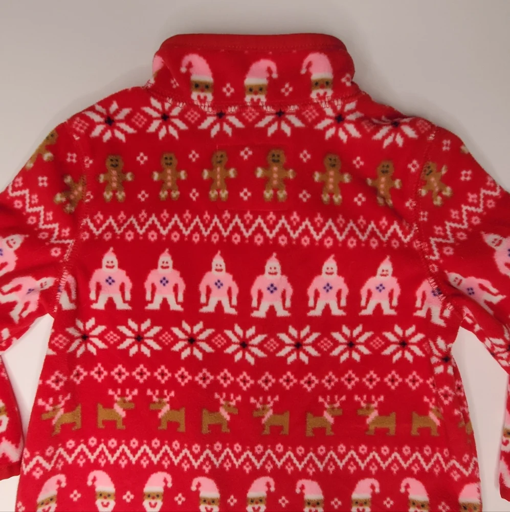 {Oshkosh B'gosh} Red & Pink Yeti Reindeer Santa Fleece Jacket Half Zip Hol…
